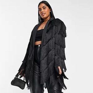 ASOS DESIGN Curve oversized fringed blazer - Black - US 18 / 20